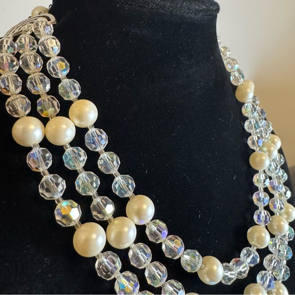 1950s Signed Coro Aurora Borealis Crystal Triple-Strand Necklace - Picture 6 of 15